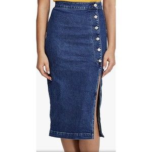 FREE PEOPLE Women's Jasmine Buttoned Denim Midi Straight Pencil Skirt Sz 6